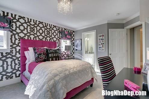 Mẫu phòng ngủ đẹp quyến rũ với hai gam màu hồng và xám