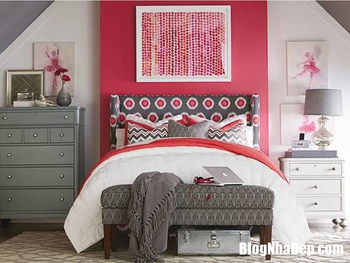Mẫu phòng ngủ đẹp quyến rũ với hai gam màu hồng và xám