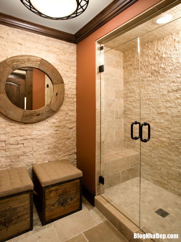 Trang trí phòng tắm mộc mạc và cá tính với đá